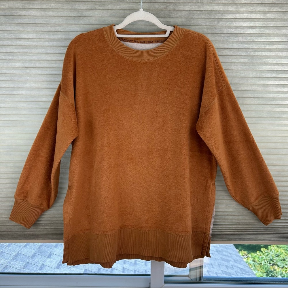 Aerie Burnt Orange Plush Crew Neck Fleece Oversized Lagenlook Comfy Sweatshirt